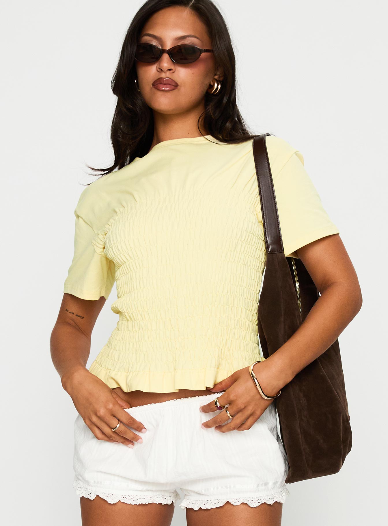 Maybe Tomorrow Ruched Top Lemon