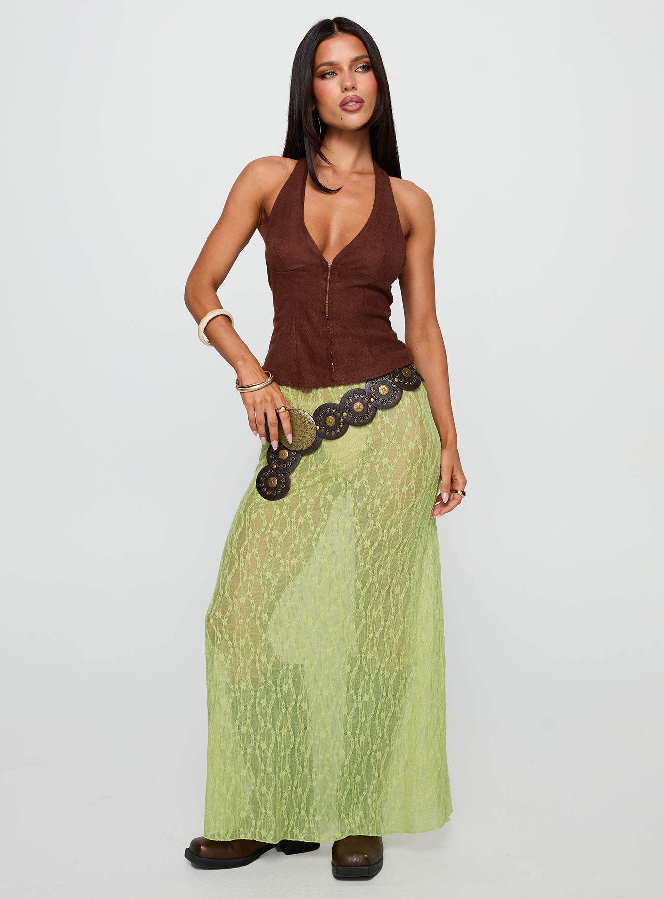 Movie Stars Faux Suede Halter Top Brown