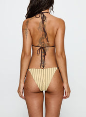 Alizzi Tie Front Triangle Bikini Top Yellow Stripe