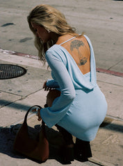 Visualize Long Sleeve Mini Dress Light Blue