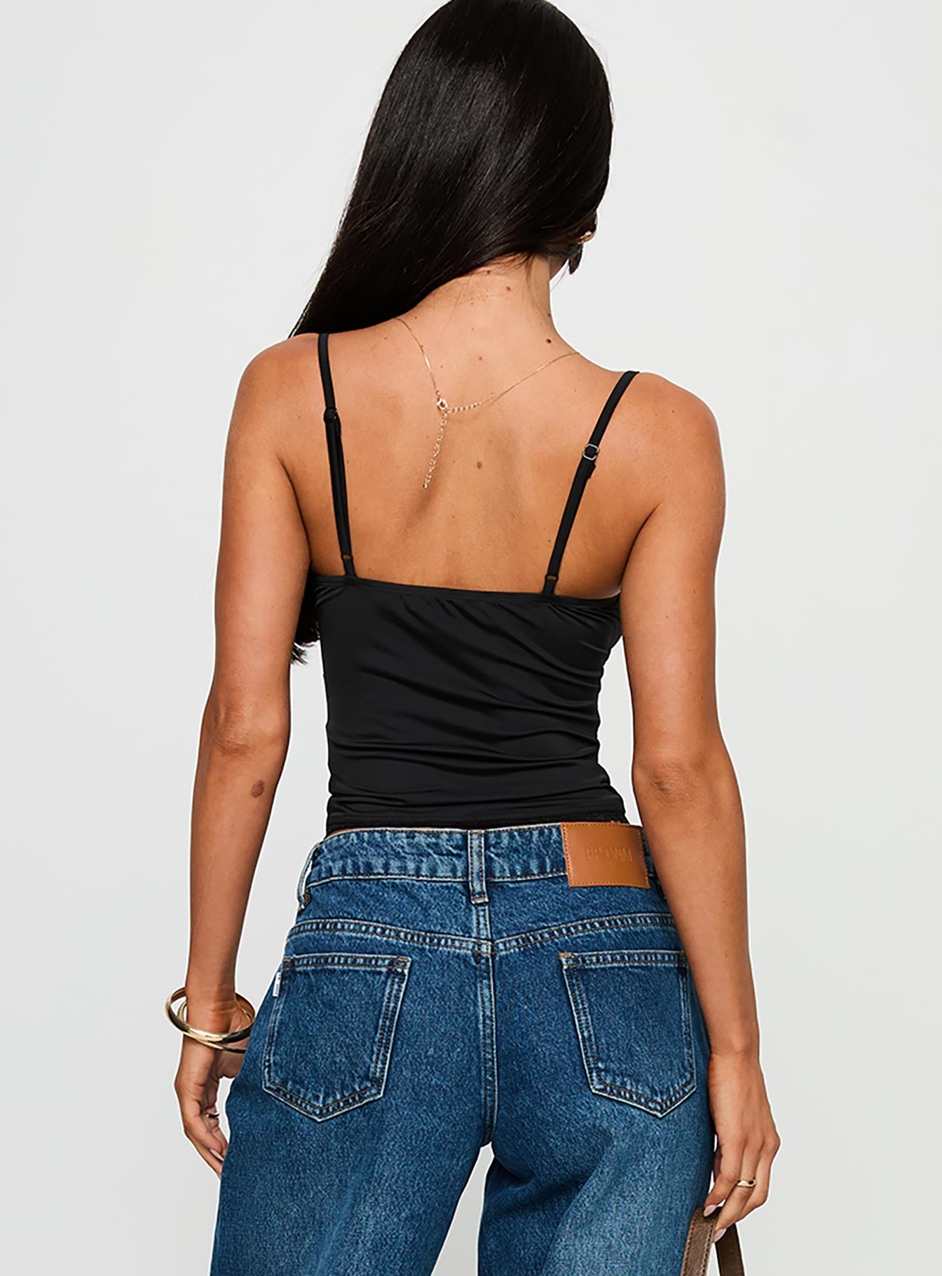 One More Chance Lace Trim Top Black