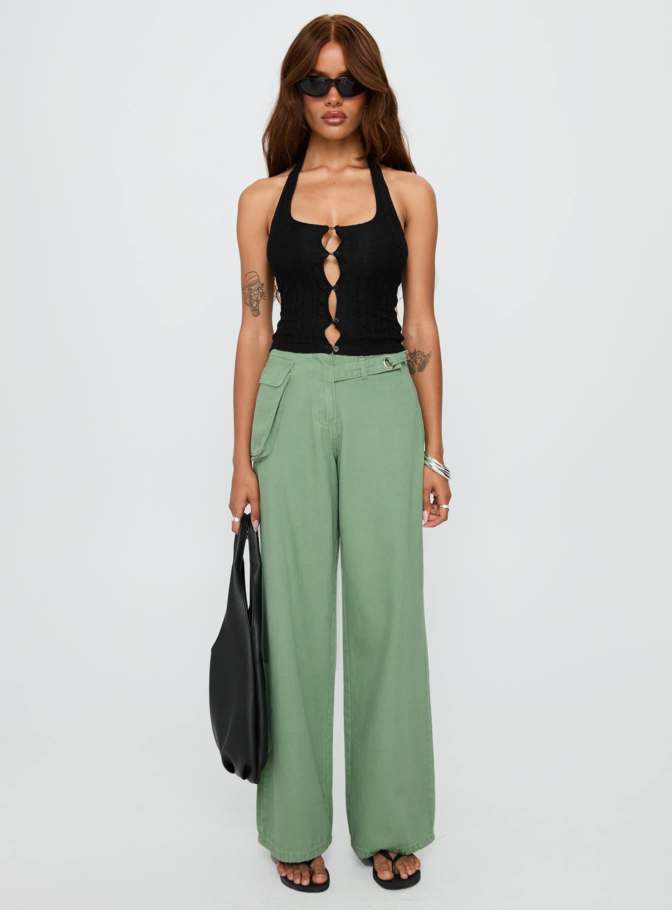 Mercadi Cargo Straight Leg Jeans Green